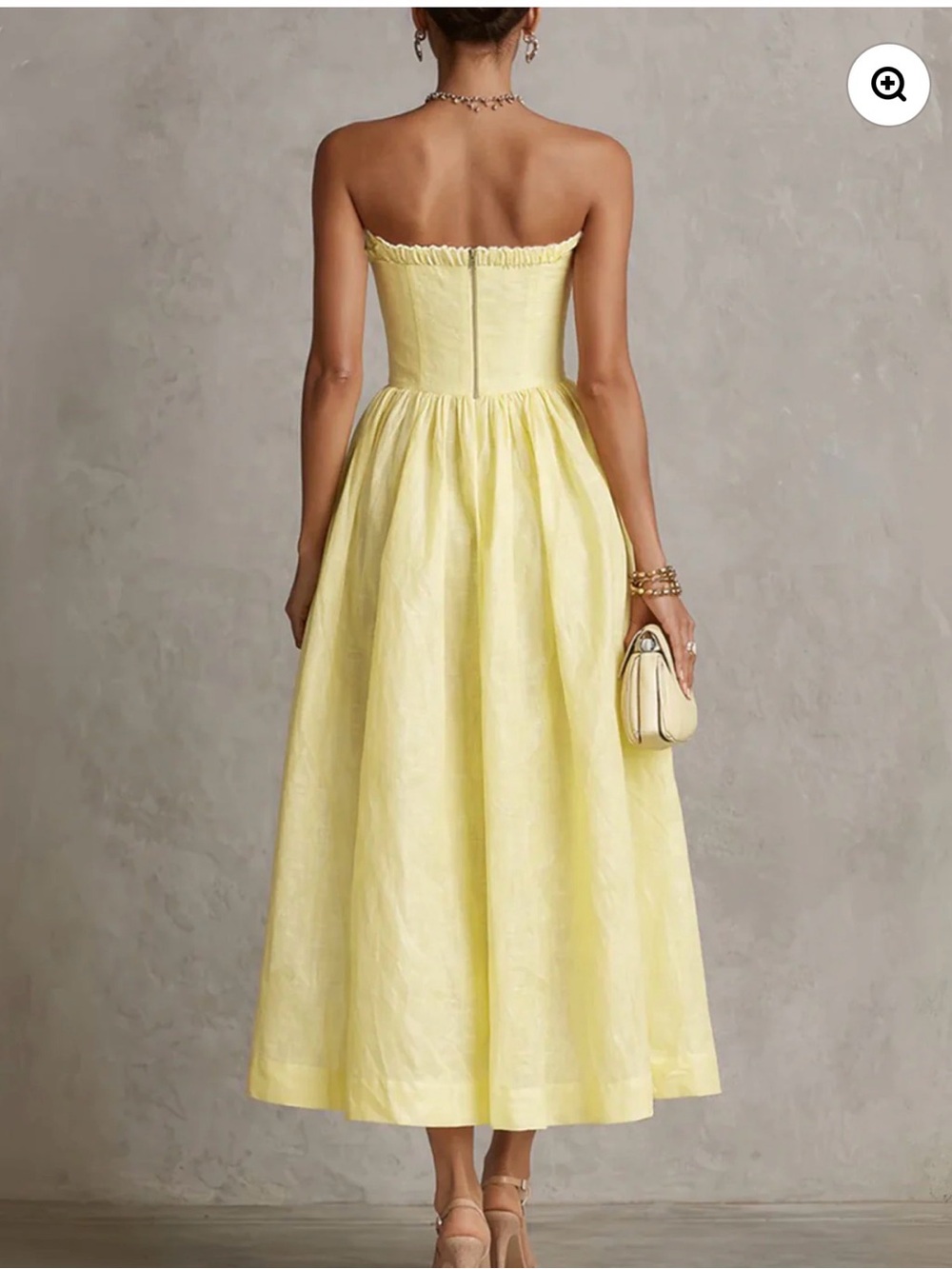 Elegant Strapless Floral Bust Midi Dress in Pale Yellow - Picture 3 of 12